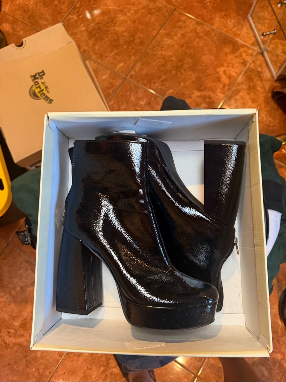 Nordstrom Black Patent Platform Ankle Boots